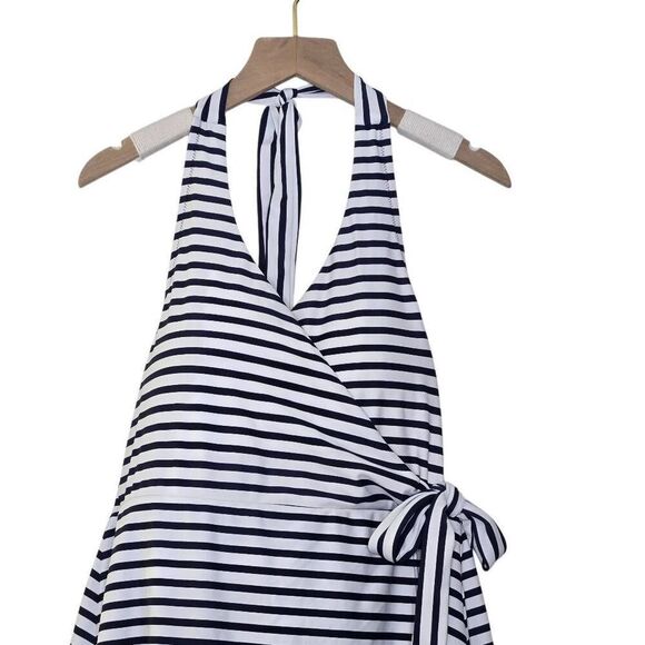 J. Crew Halter Wrap Swim Dress Size 8 Stripe Modest Swimsuit Swimwear - Picture 2 of 6